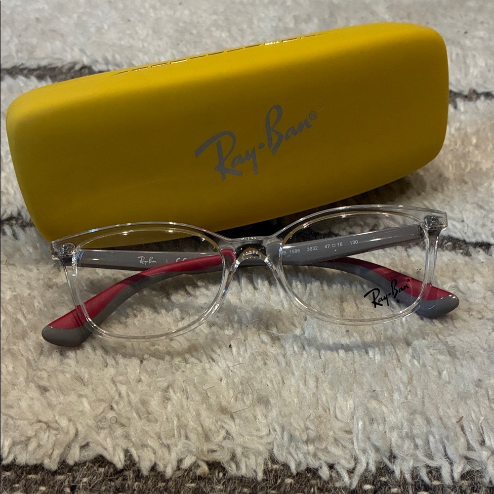 Ray-Ban Clear Glasses with Pink Accents and Yellow Case